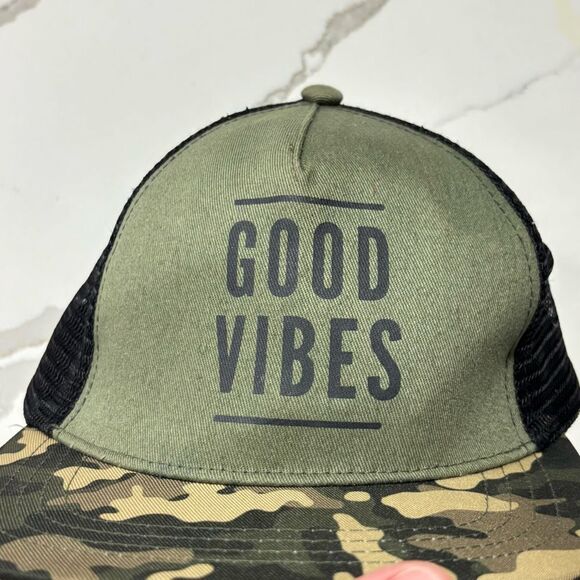 Unisex Green & Black Camo “Good Vibes” Snapback Hat – Kids Size - Picture 8 of 10